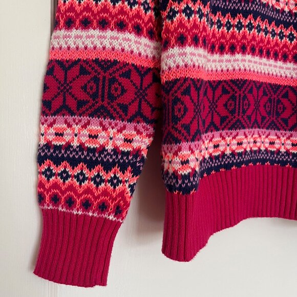 J. Crew Cotton Pink Fair Isle Crewneck Sweater | Size Small - Picture 5 of 6
